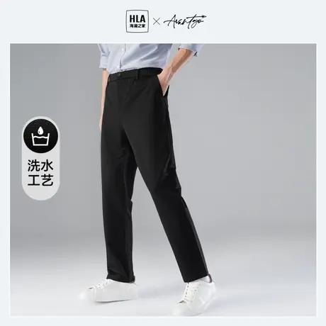 HLA/海澜之家舒适弹力休闲裤秋冬季新款商务松紧腰直筒西裤子男士图片