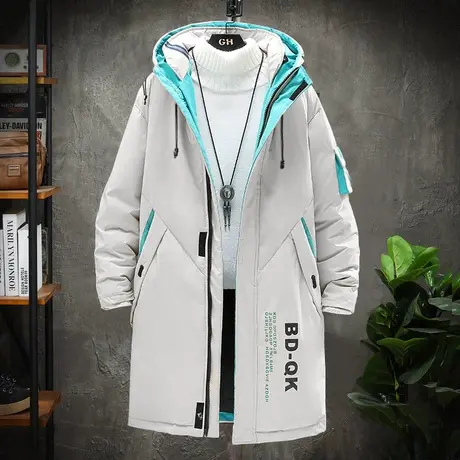羽绒服中长款男士2023年新款冬季加绒加厚外套青年潮牌连帽派克服商品大图