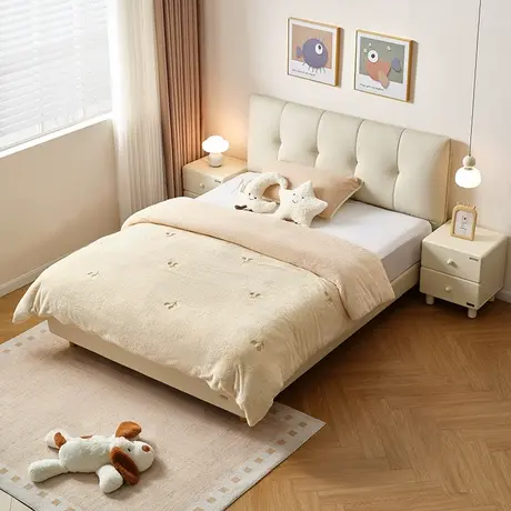 全友家居青少年1米5单人儿童床家用卧室小户型实木脚男女孩软包床商品大图