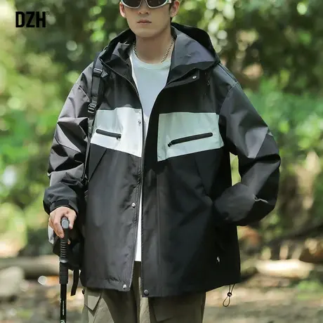 男士拼接冲锋衣外套男春秋季潮牌美式户外运动工装夹克高级感衣服商品大图