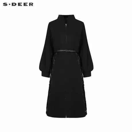 sdeer圣迪奥女装立领收腰肌理压褶长款羽绒服S234Z2452图片