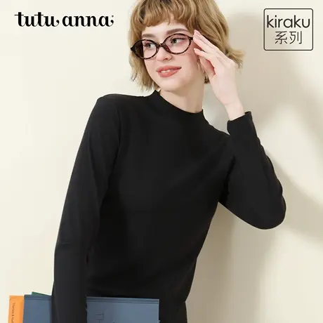 tutuanna秋冬内衣 kiraku兰精莫代尔罗纹半高领套头长袖打底衫女商品大图