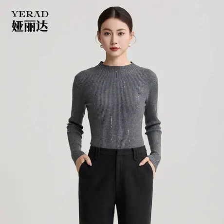 【商场同款】娅丽达老钱风正肩羊毛针织衫女秋冬新款简约高级毛衣商品大图