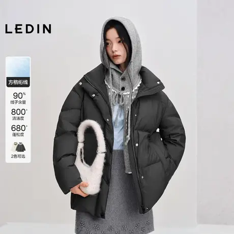 乐町一手长面包羽绒服女装2025年冬季新款可脱毛线帽肌理感超轻暖商品大图