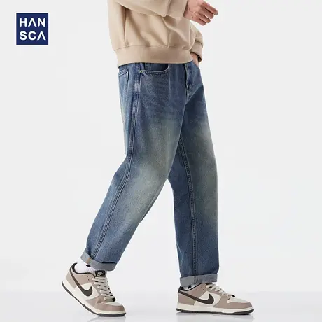 hansca浅色牛仔裤男潮牌2025新款秋季宽松阔腿水洗青少年哈伦长裤商品大图