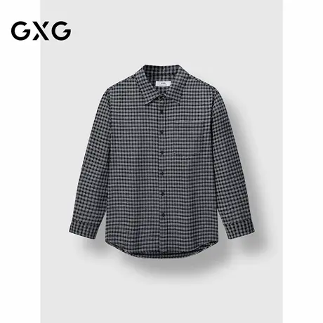 GXG男装 黑白格纹长袖衬衫通勤男士薄外套简约衬衣 2024冬季品图片
