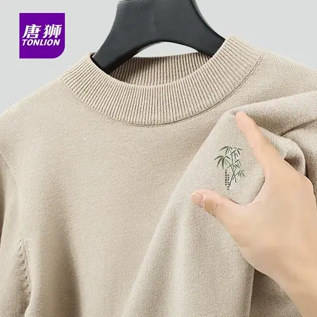 唐狮官方新中式竹子半高领毛衣男款冬季潮牌保暖国风针织毛衫男YB图片