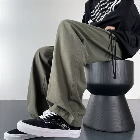 直筒休闲裤男秋季港风裤子男复古工装裤宽松垂感男生阔腿裤长裤商品大图