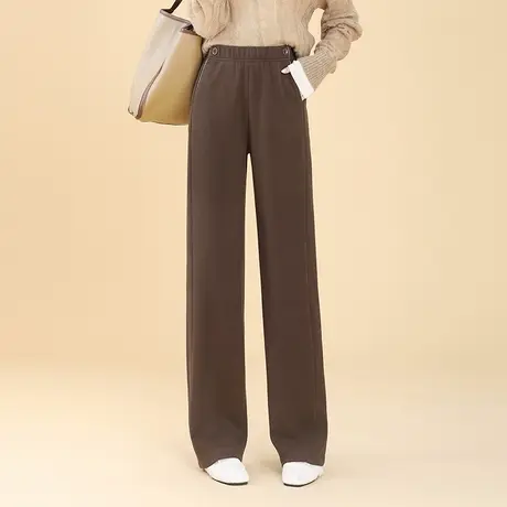 2023新款秋冬阔腿羊绒裤女厚款高腰坠感直筒裤子通勤百搭休闲长裤商品大图