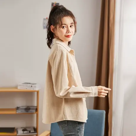 唐狮灯芯绒长袖衬衫女秋季新款日系简约衬衫衣服宽松休闲外套复古图片