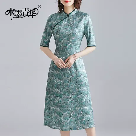 【1件7.9折】春装新品气质优雅复古新型旗袍裙显瘦修身印花连衣裙商品大图