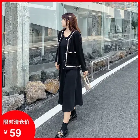 【清仓】季新款气质减龄宽松休闲显瘦大码胖MM针织外套女黑色开衫图片