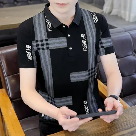 男士短袖T恤2023夏季新款潮流百搭翻领Polo衫纯棉休闲修身上衣服t图片
