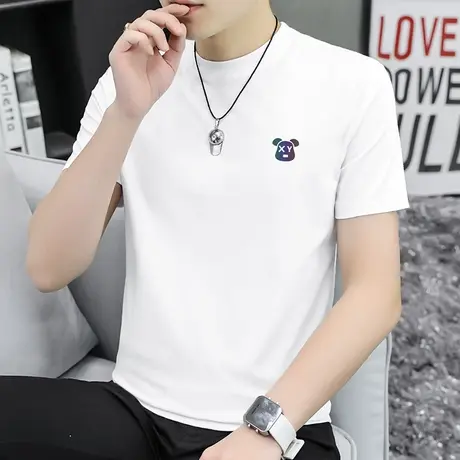 凉感sorona冰丝t恤男士短袖抗菌半袖印花体恤夏季男装白色上衣服商品大图