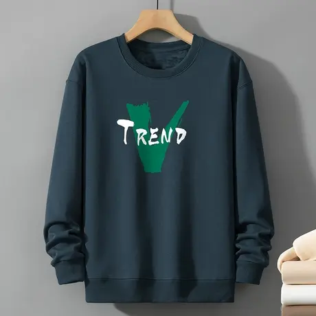 320g重磅圆领卫衣男2024秋冬新款加绒加厚保暖上衣服无帽长袖t恤商品大图