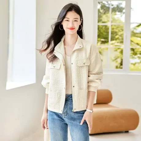 时尚气质长袖外套2022年秋季新款淑女温柔宽松显瘦拉链长袖夹克衫商品大图