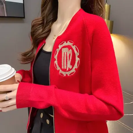 韩版针织开衫女士秋季百搭棒球服休闲外穿毛衣外套春秋装短款外搭商品大图