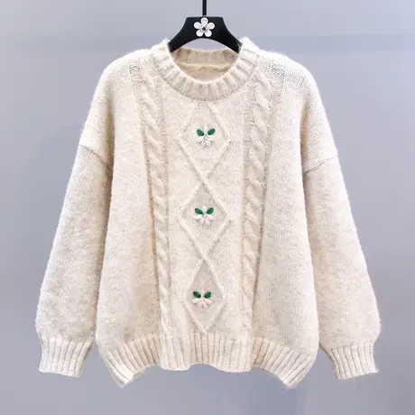 温柔软糯高级感刺绣毛衣女秋冬2023新款宽松慵懒风加厚针织衫上衣商品大图