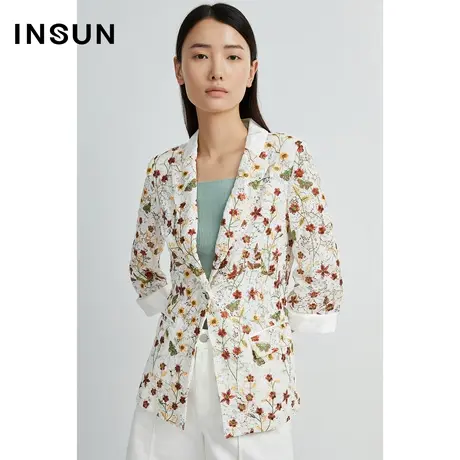 恩裳奥莱夏季绣花镂空蕾丝修身七分袖西装感小众商品大图