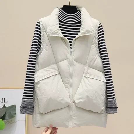 秋冬女装抽绳简约大口袋羽绒棉马甲加厚保暖立领宽松棉衣背心女潮商品大图