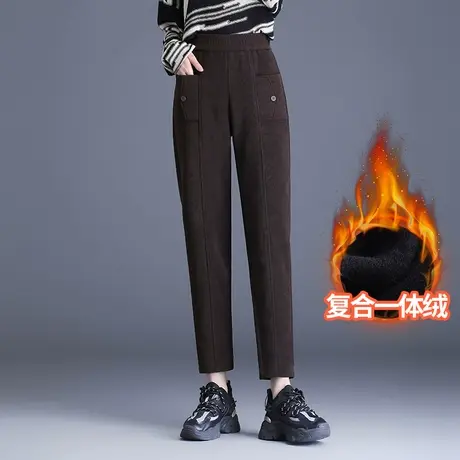 小个子加绒休闲裤女秋冬2023新款松紧腰显瘦九分哈伦裤时尚小脚裤商品大图