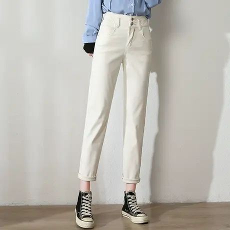 高腰烟管裤女2023新款春夏米白色裤子九分裤春季女裤休闲裤直筒裤商品大图