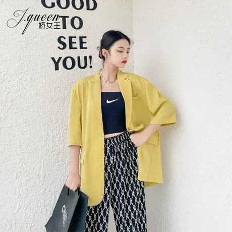 短袖西装外套女夏季薄款防晒复古宽松显瘦设计感气质廓形小西服潮图片