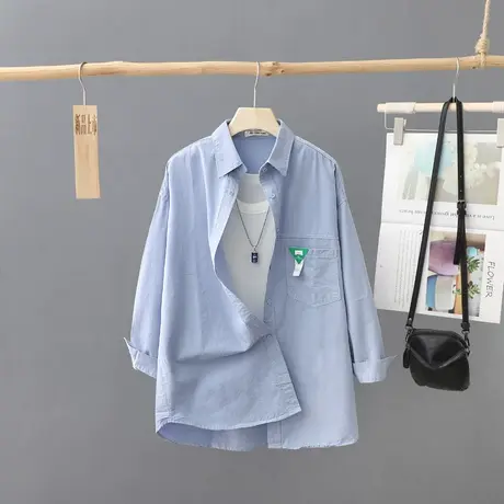 长袖衬衫女早秋新款韩版简约纯色宽松打底衫衬衣上衣薄外套开衫潮商品大图