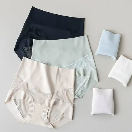 无痕小蛮腰~收腹内裤蕾丝少女舒适提臀透气简约冰丝三角裤夏季薄商品大图