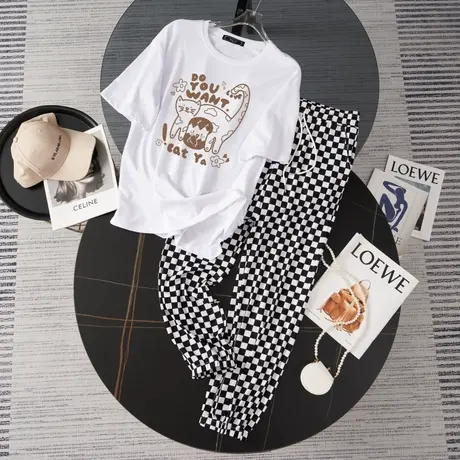 网红炸街港风运动服套装女夏季薄款宽松短袖长裤小个子休闲两件套商品大图