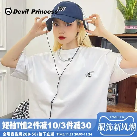 韩系百搭ins潮酷白色T恤女2024新款夏季oversize慵懒风短袖上衣潮商品大图