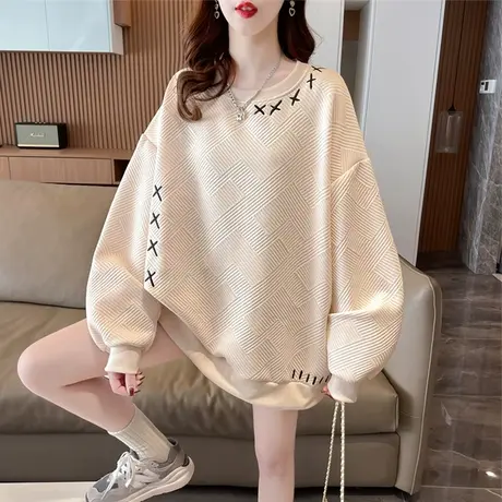 早春装设计感小众卫衣女春秋季韩版宽松薄款中长款华夫格上衣外套商品大图