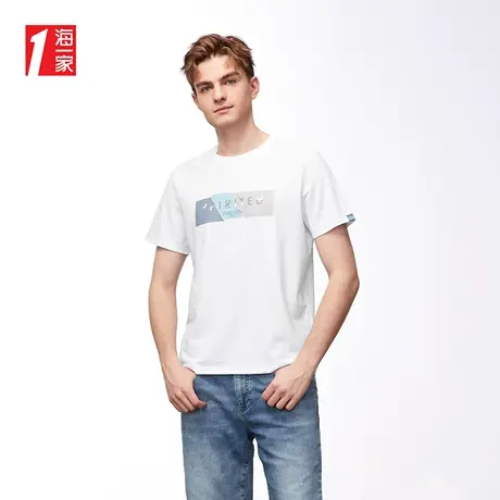 海一家清新时尚字母印花短T夏季舒适圆领基础款短袖T恤男商品大图