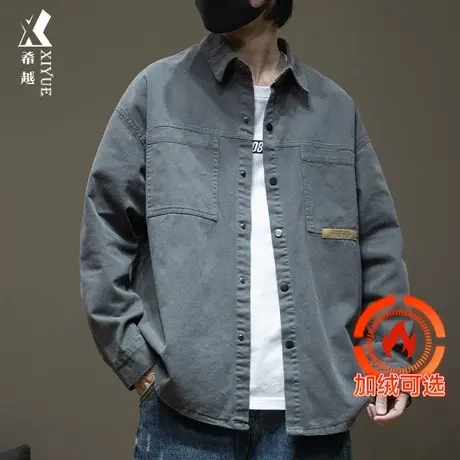 希越春季新款长袖衬衫男士休闲衬衣男大码春秋加绒加厚工装外套潮商品大图