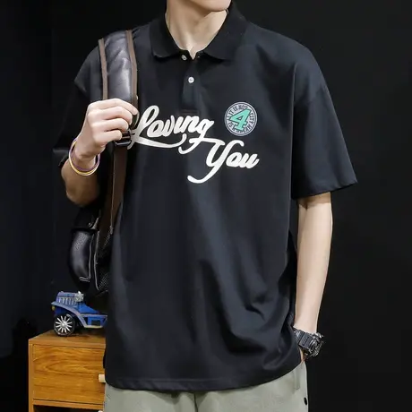 保罗Polo衫男士2023新款短袖t恤宽松大码高级感加肥加大翻领体恤商品大图