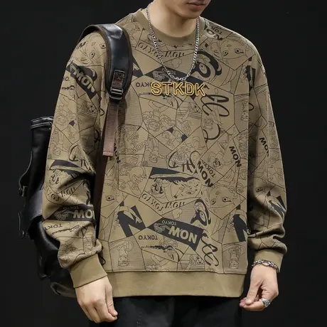 潮牌重磅卫衣男春秋款圆领男款衣服春季2024新款长袖大码美式印花商品大图