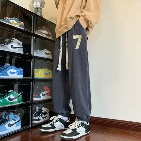 美式灯芯绒裤子男款秋季直筒宽松大码加绒男裤春秋款休闲束脚卫裤商品大图