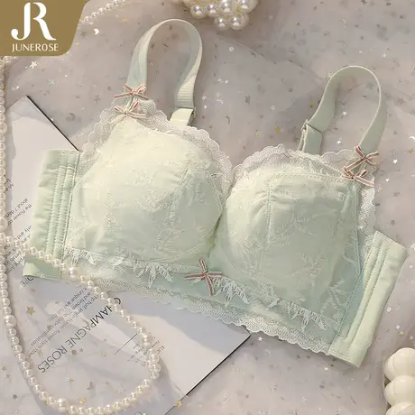 六月玫瑰内衣女小胸聚拢性感文胸无钢圈法式蕾丝透气收副乳防下垂商品大图