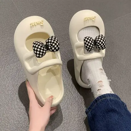 开口笑拖鞋蝴蝶结包头半拖鞋女外穿夏季不漏脚趾凉鞋沙滩平底凉拖商品大图