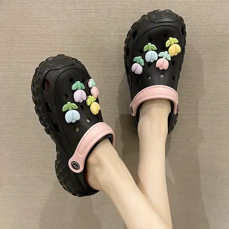 洞洞鞋女夏季时尚外穿可爱花朵厚底防滑两穿凉鞋包头踩屎感凉拖鞋商品大图