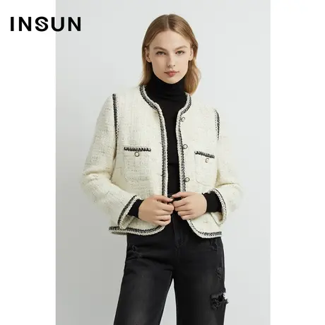 INSUN恩裳线上专选秋季圆领撞色小香风短外套商品大图