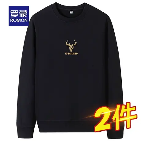 罗蒙男士圆领卫衣2024春季新款套头休闲印花厚款长袖T恤打底衫男图片