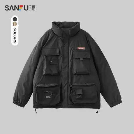 三福2023冬男士机能分割裁剪多袋工装短棉衣 立领外套男479285商品大图