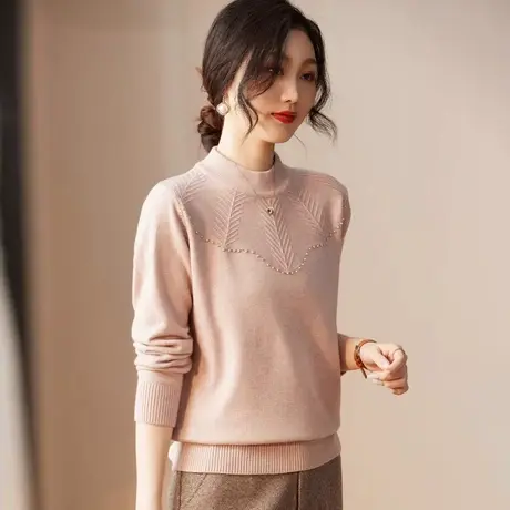 2023年新款女装时尚大码胖mm修身显瘦纯色毛衣韩版长袖针织上衣女商品大图