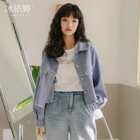 短款牛仔外套女宽松港风复古韩版百搭ins潮夹克小个子春秋装上衣商品大图