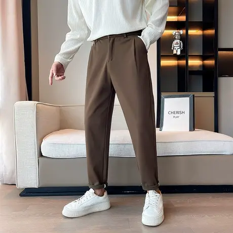 休闲裤子男春秋季纯色潮流韩版百搭宽松九分男裤ins潮牌哈伦长裤商品大图