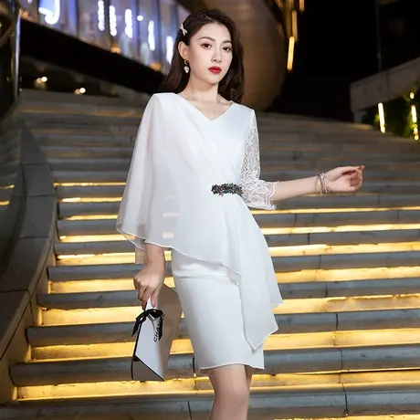 晚礼服女2024新款轻奢高级小礼服白色平时可穿宴会气质主持连衣裙商品大图