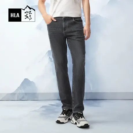 HLA/海澜之家循迹山不在高黑色牛仔裤24春夏季新款猫须长裤子男士商品大图