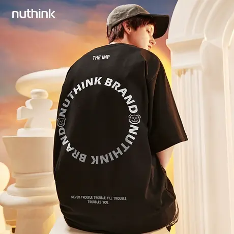 欧美高街潮牌ins恶魔熊短袖T恤男潮港风oversize情侣装半截袖夏季商品大图