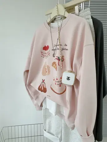 2024春季新款各种蛋糕INS上衣宽松女款复古洋气圆领薄款卫衣外套商品大图